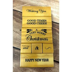 290146 Recollections Holiday Rubber Stamp Set 7-Piece GOOD CHEER NEW YEAR